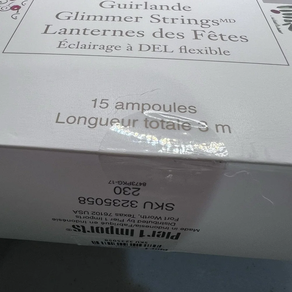 Pier 1 Imports Christmas 10' LED Holiday Lantern Glimmer String 15 Lights Timer